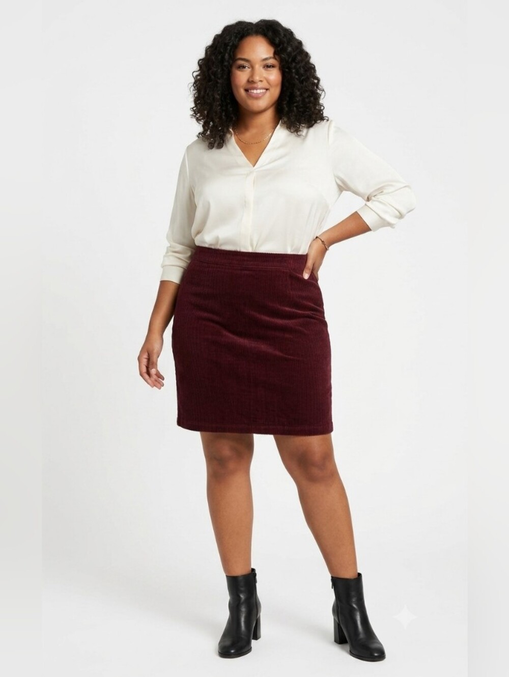 Dex 1X Burgundy Corduroy Pencil Stretch Skirt Plus Size
